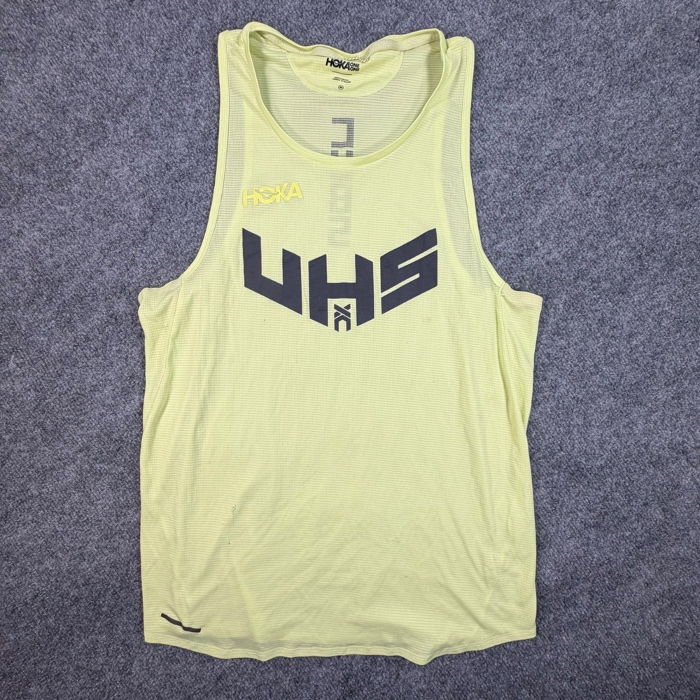 Hoka One One UHS XC Running Tank Top Womens Medium Lime Green Singlet 0817